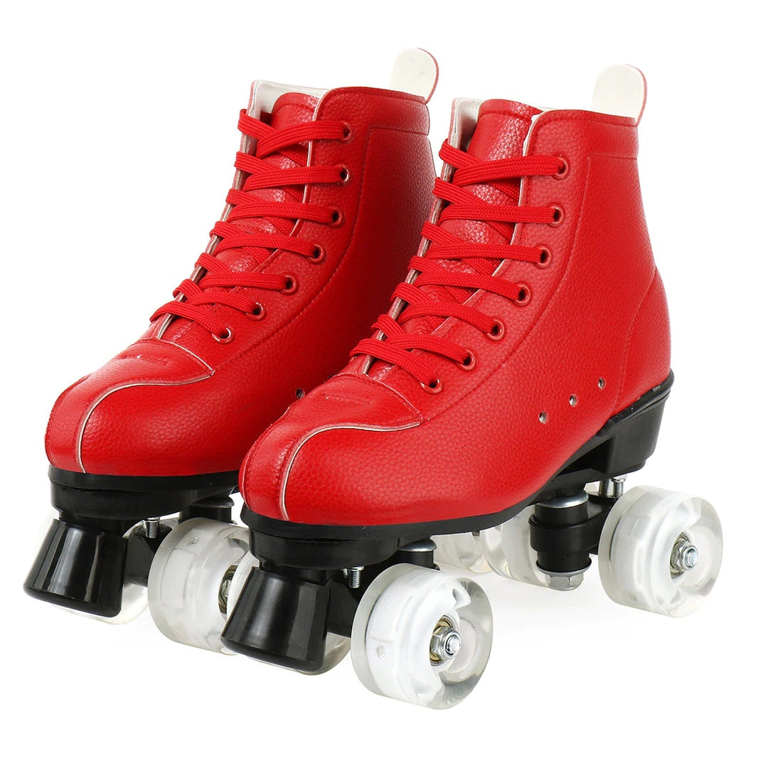 Big Red Cowhide Double Row Skates With Flashing Wheels And Wear Resistant Shoes & Bags