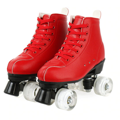 Big Red Cowhide Double Row Skates With Flashing Wheels And Wear Resistant Shoes & Bags