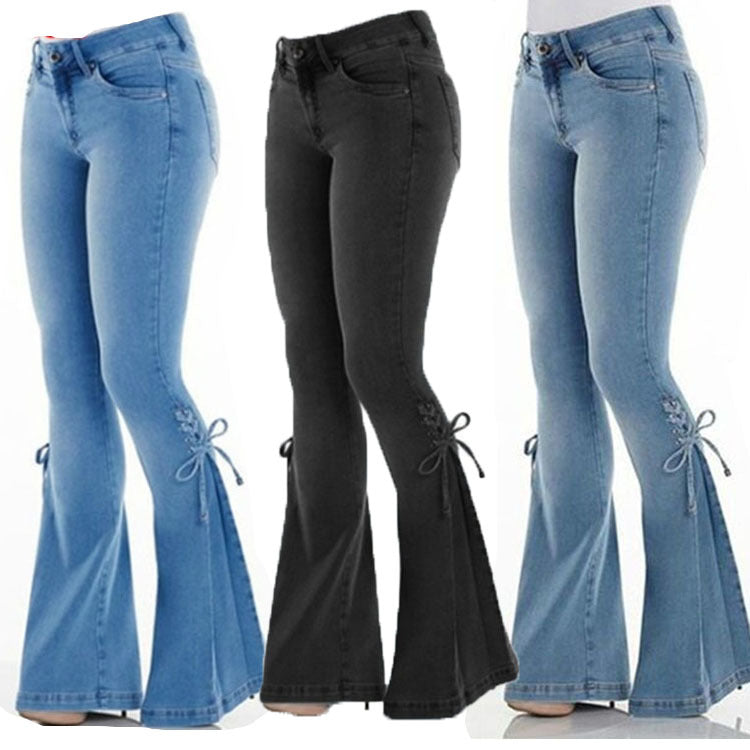 Ladies jeans mid-waisted denim trousers stretch jeans apparel & accessories