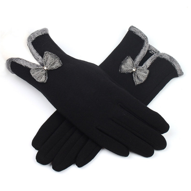 Female Autumn Winter Non-Inverted Velvet Cashmere Full Finger Warm Lace Gloves apparels & accessories