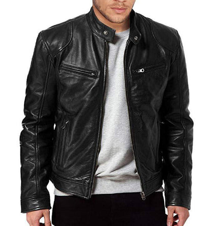 Pu Leather Collar Slim Leather Jacket apparels & accessories