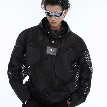 Niche Hollow Mesh Hooded Sweater men's clothing