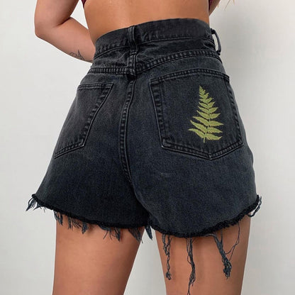 Women's Vintage Black Embroidered Denim Shorts shorts