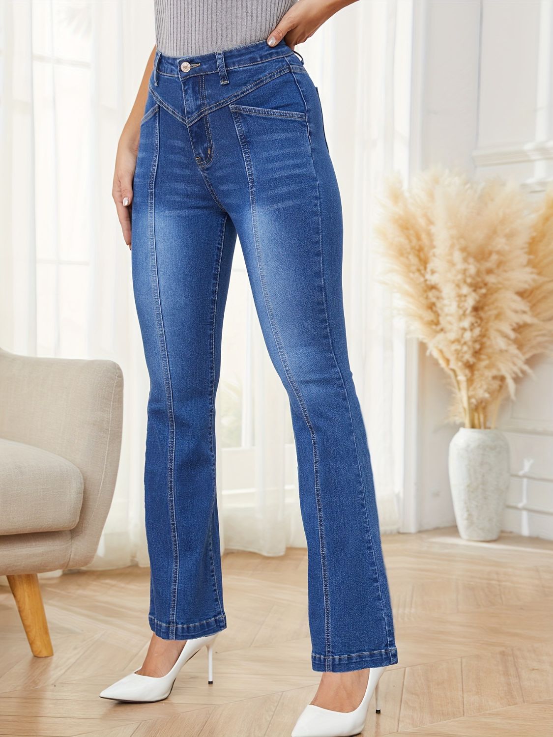 High Waist Bootcut Jeans with Pockets Bottom wear