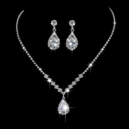 Full Rhinestone Zircon Water Drop Necklace Earrings Jewelry Set Jewelry