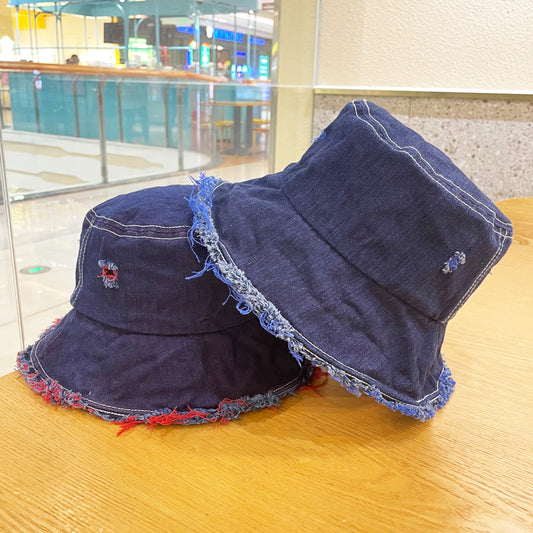 Made Of Old Rough Edge Denim Fisherman Hat Women's Sun Protection Retro apparels & accessories