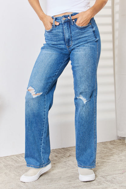 Judy Blue High Waist Distressed Straight-Leg Jeans apparel & accessories