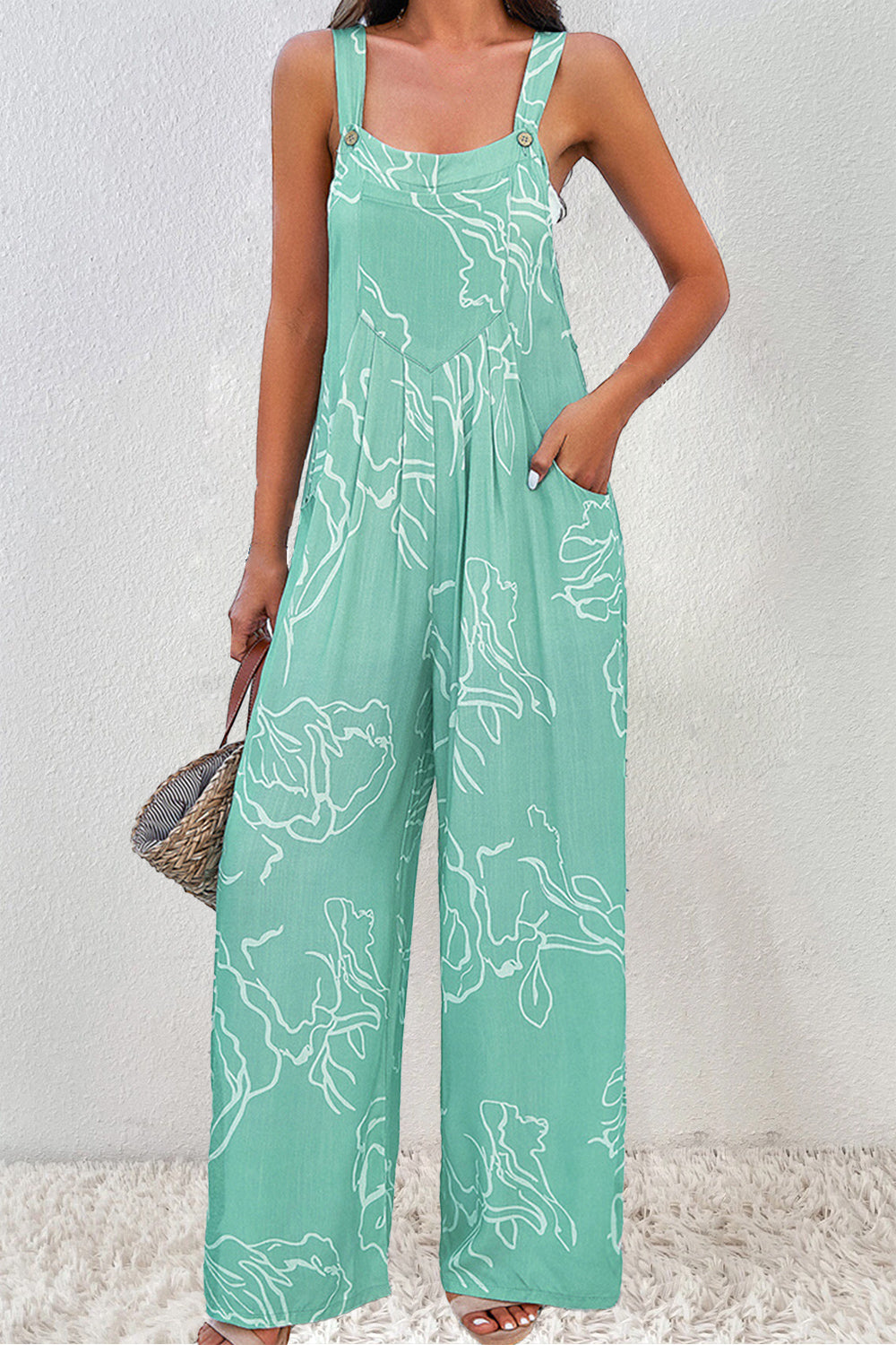 Printed Wide Strap Jumpsuit Bottom wear