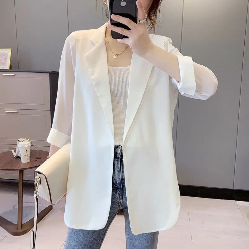 WomenLoose Sunscreen Clothes Mid-length Air Conditioning Cardigan Chiffon Small Suit Jacket apparels & accessories