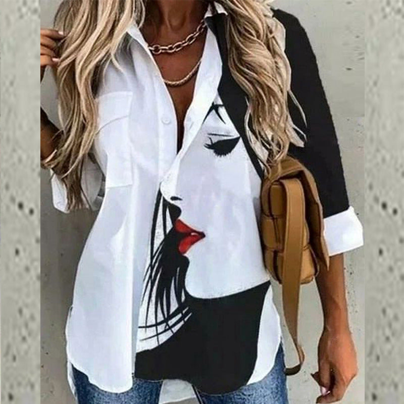 Personalized Fashion Long Sleeve Lapel Print Shirt apparel & accessories