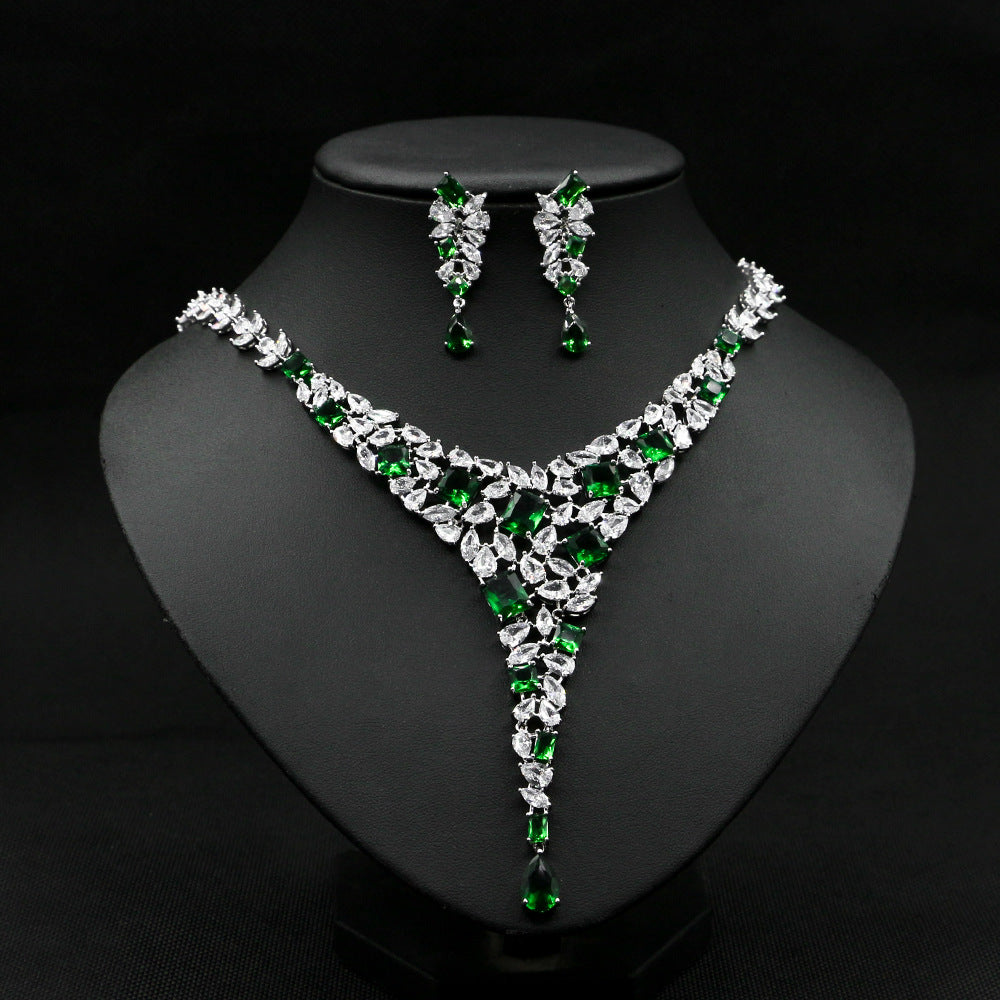 Colorful Zircon Necklace Set Wedding Dress Wedding Earring Accessories Jewelry