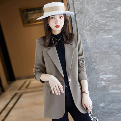 One Button Viscose Lapel Temperament Commuter Brown Solid Color Suit apparel & accessories