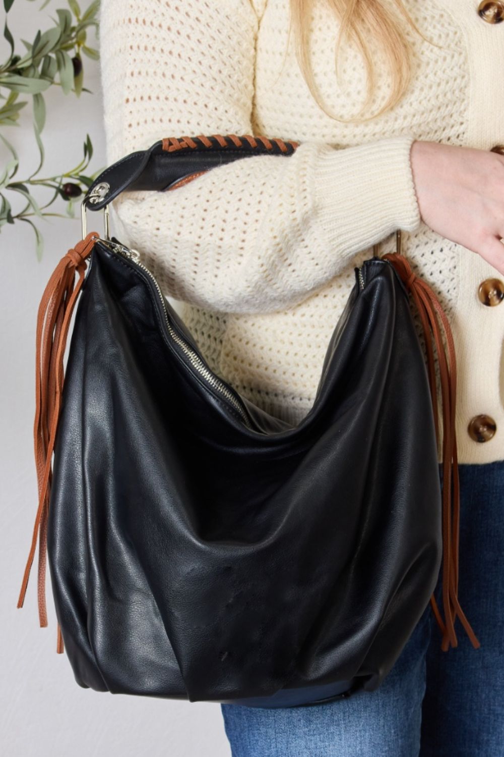SHOMICO Fringe Detail Contrast Handbag Accessories for women