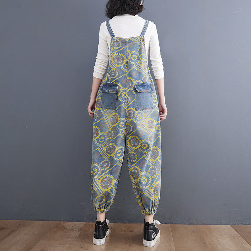 Spring Lean Print Jean Overalls For Women apparels & accessories
