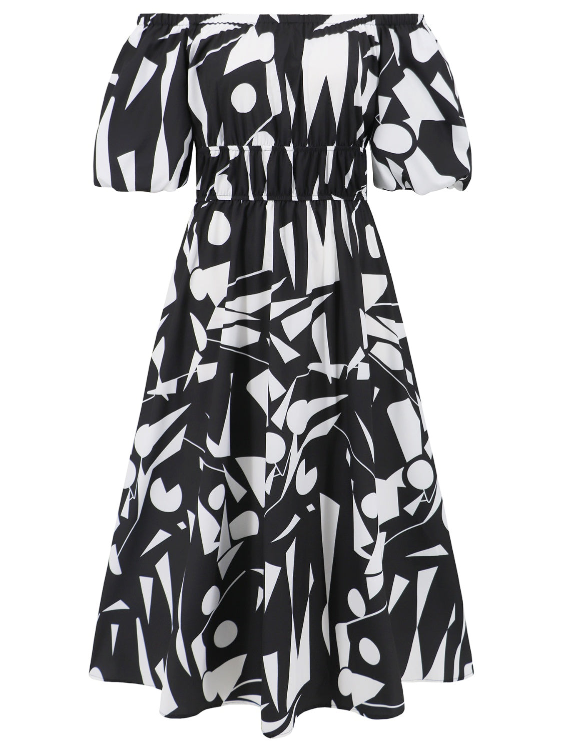 Printed Off-Shoulder Balloon Sleeve Dress apparel & accessories