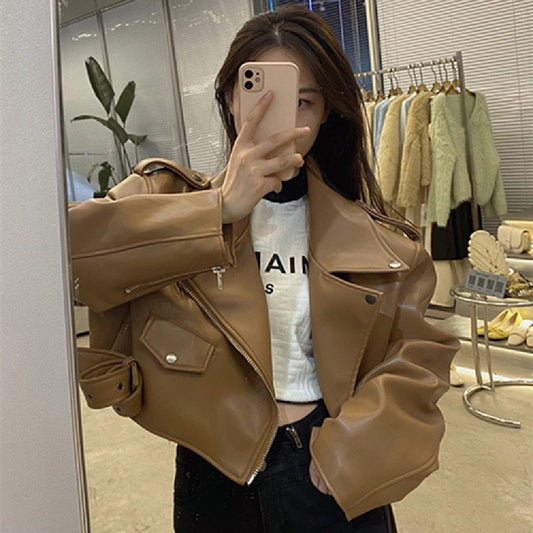 Fashion Brown Motorcycle Leather Coat Women apparel & accessories