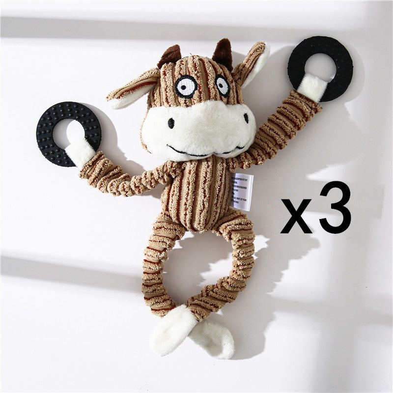 Pet Toy Donkey Shape Corduroy Chew Toy For Dogs Puppy Squeaker Squeaky Plush Bone Molar Dog Toy Pet Training Dog Dog Toys