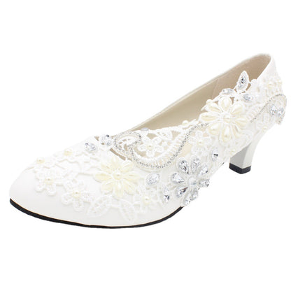 White High-heeled Wedding Shoes Lace Rhinestone Bridal Shoes & Bags