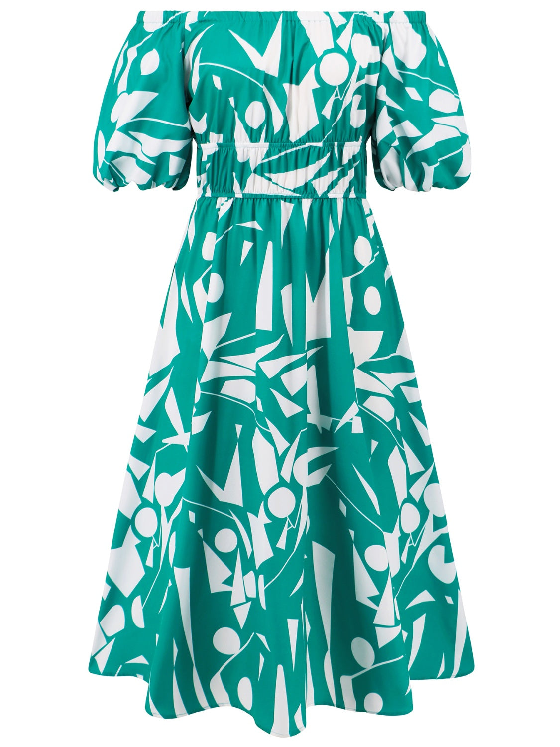 Printed Off-Shoulder Balloon Sleeve Dress apparel & accessories