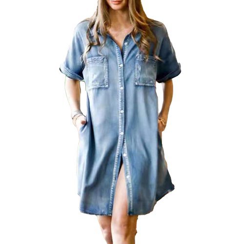 Casual Women Denim Pocket Short Sleeve Dress apparel & accessories