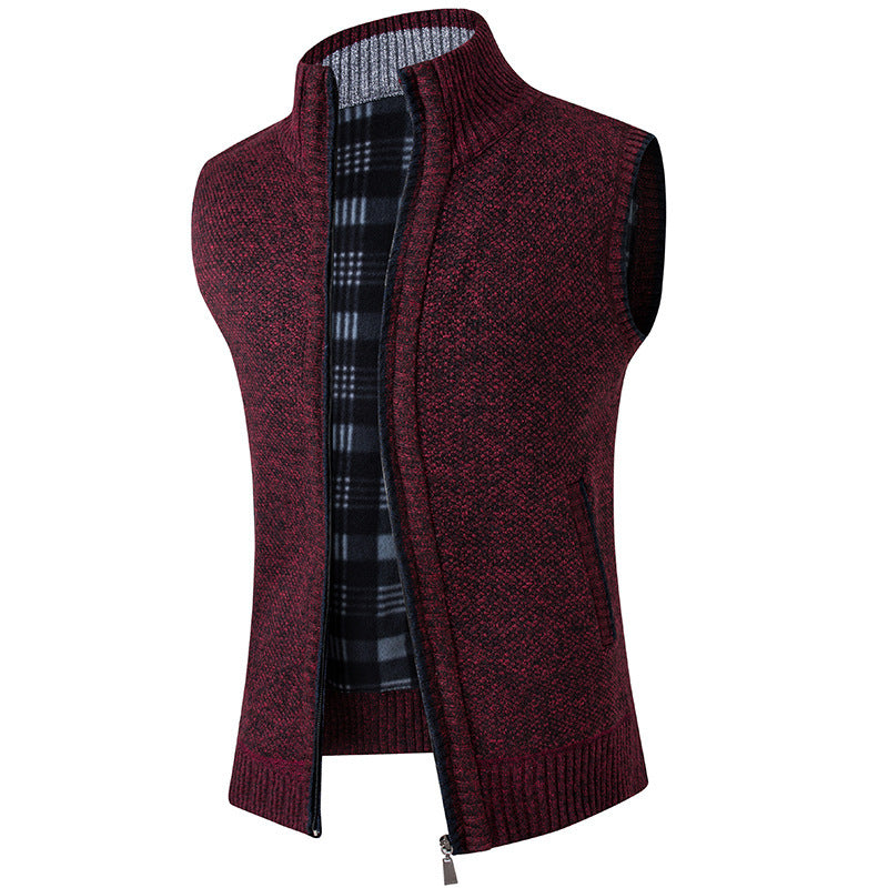 Cardigan Sweater Vest Man Stand Collar Fleece-lined Thickened men's clothing