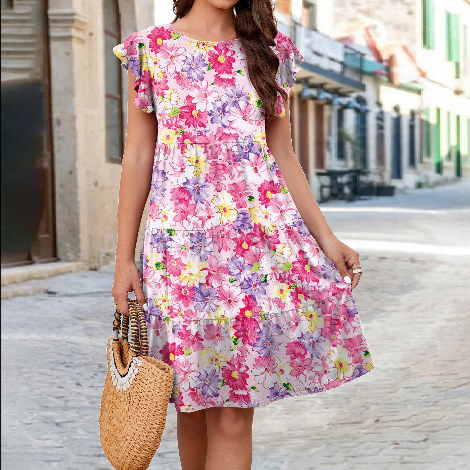 Women's Printed Bohemian Flying Sleeves Dress apparel & accessories