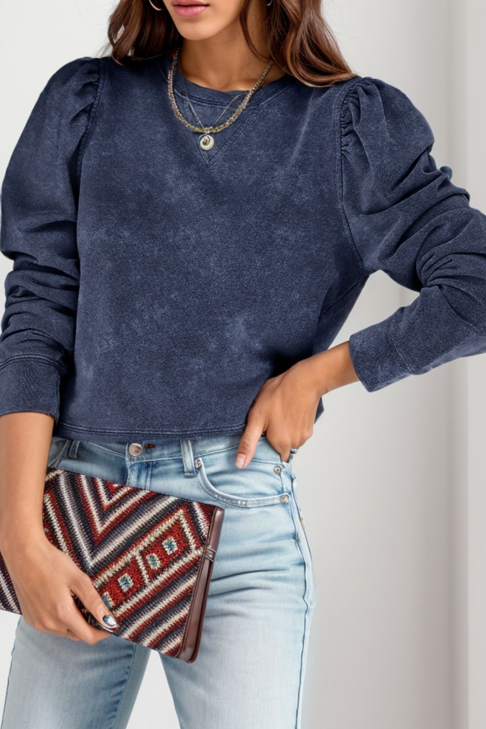 Round Neck Puff Sleeve Sweatshirt apparel & accessories