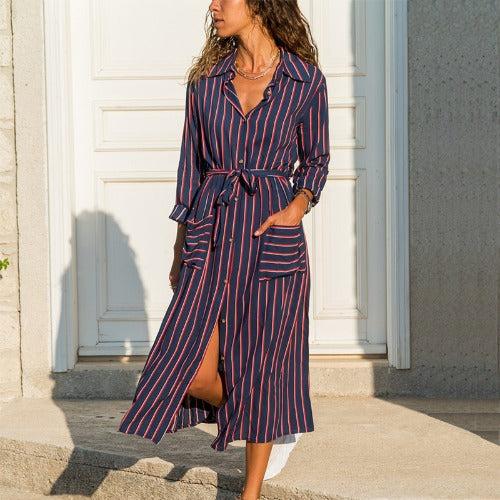 Stripe Shirt Women's Dress Spring Summer Chiffon V-neck Sexy Maxi Dresses Sexy Elegant Casual Girl Lace Women Long Sleeve apparels & accessories