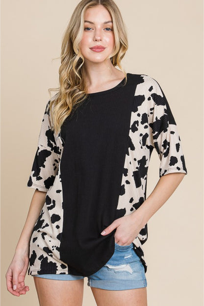 BOMBOM Rodeo Love Ribbed Animal Contrast Tee Dresses & Tops