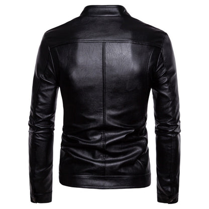 Solid Collar Large Men's Motorcycle Leather PU Jacket apparels & accessories