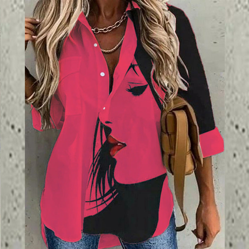 Personalized Fashion Long Sleeve Lapel Print Shirt apparel & accessories