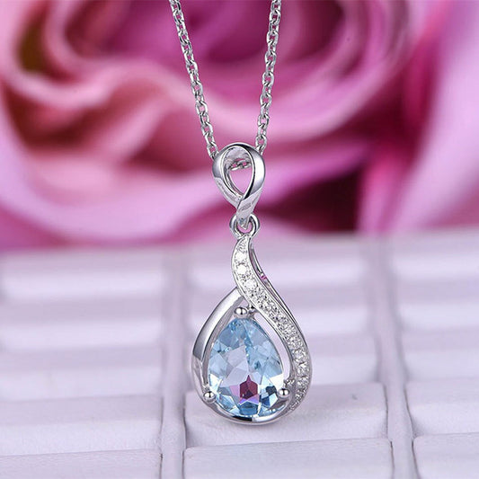 Rhinestone Drop-shaped Blue Zircon Necklace Women jewelry