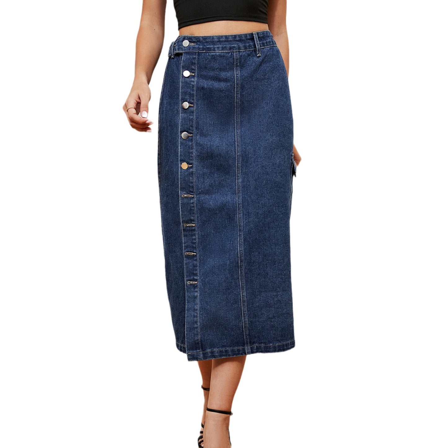 European And American Hot Girls Half Elastic Denim Cargo Pants Casual Skirt apparels & accessories