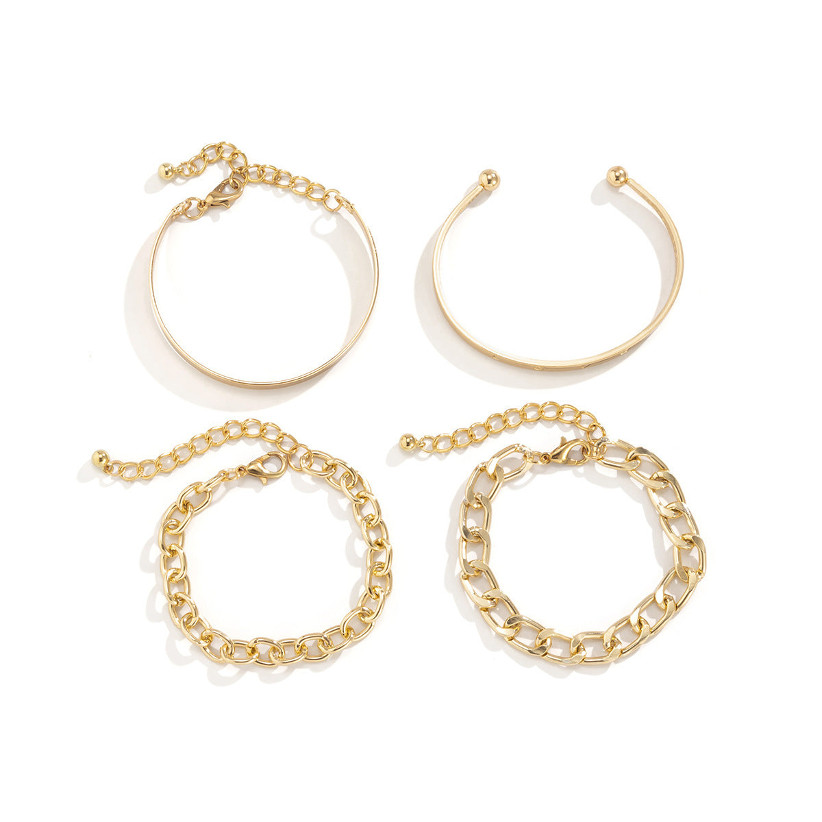 Simple And Smooth C-shaped Hollow Chain Bracelet Set Jewelry