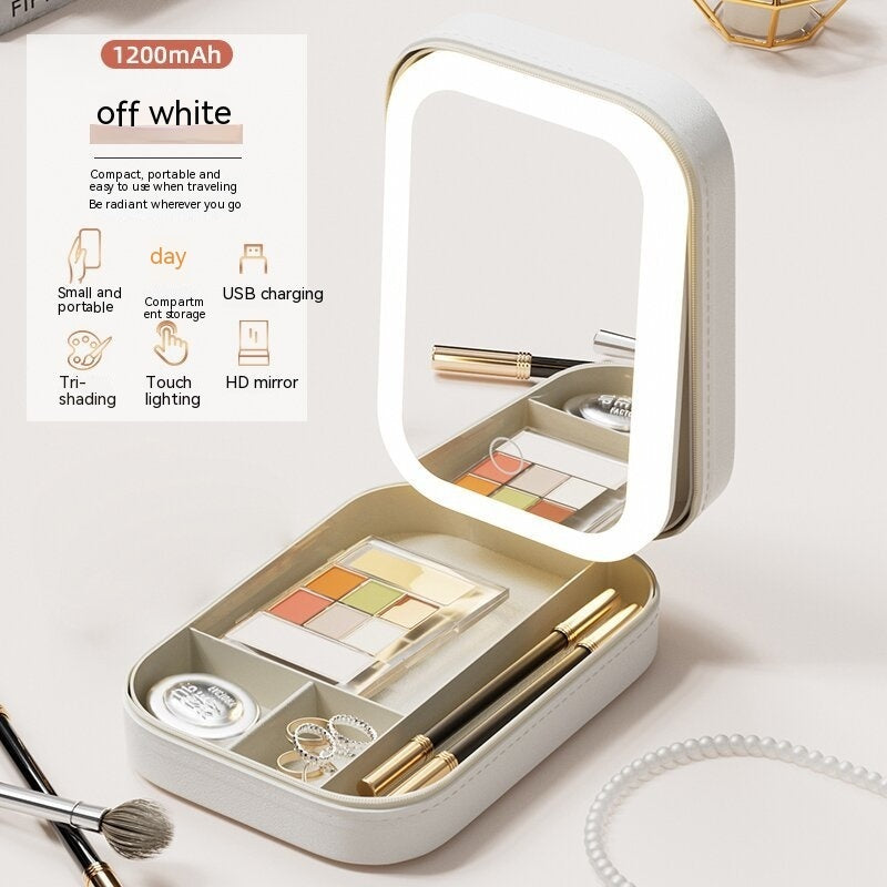 Makeup Storage Box With LED Light Mirror Portable Travel Cosmetics Organizer HOME