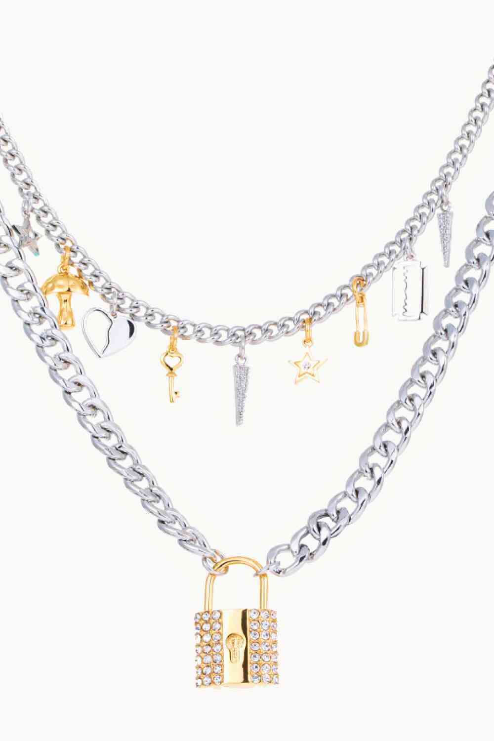 Lock Pendant Double-Layered Necklace apparel & accessories