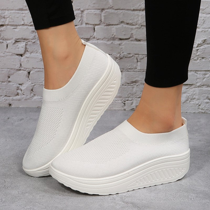 Women's Trend Thick Sole Fly Woven Breathable Mesh Casual Shoes Shoes & Bags