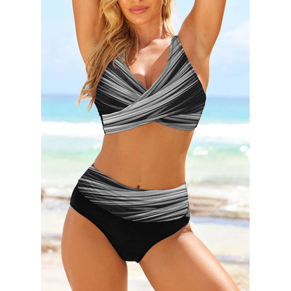 Striped Tie Dye Cutout Sexy High Waist Bikini Swimsuit apparel & accessories