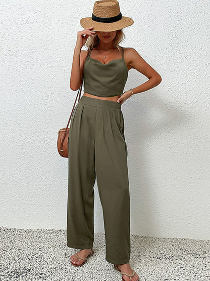 Crisscross Back Cropped Top and Pants Set apparel & accessories