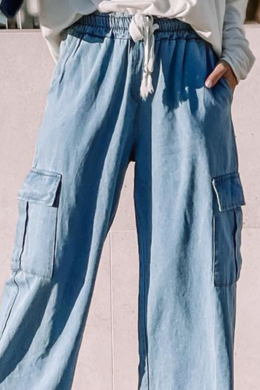 Drawstring Wide Leg Jeans with Pockets Bottom wear