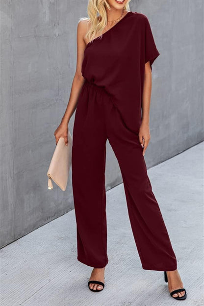 Single Shoulder Short Sleeve Jumpsuit apparel & accessories