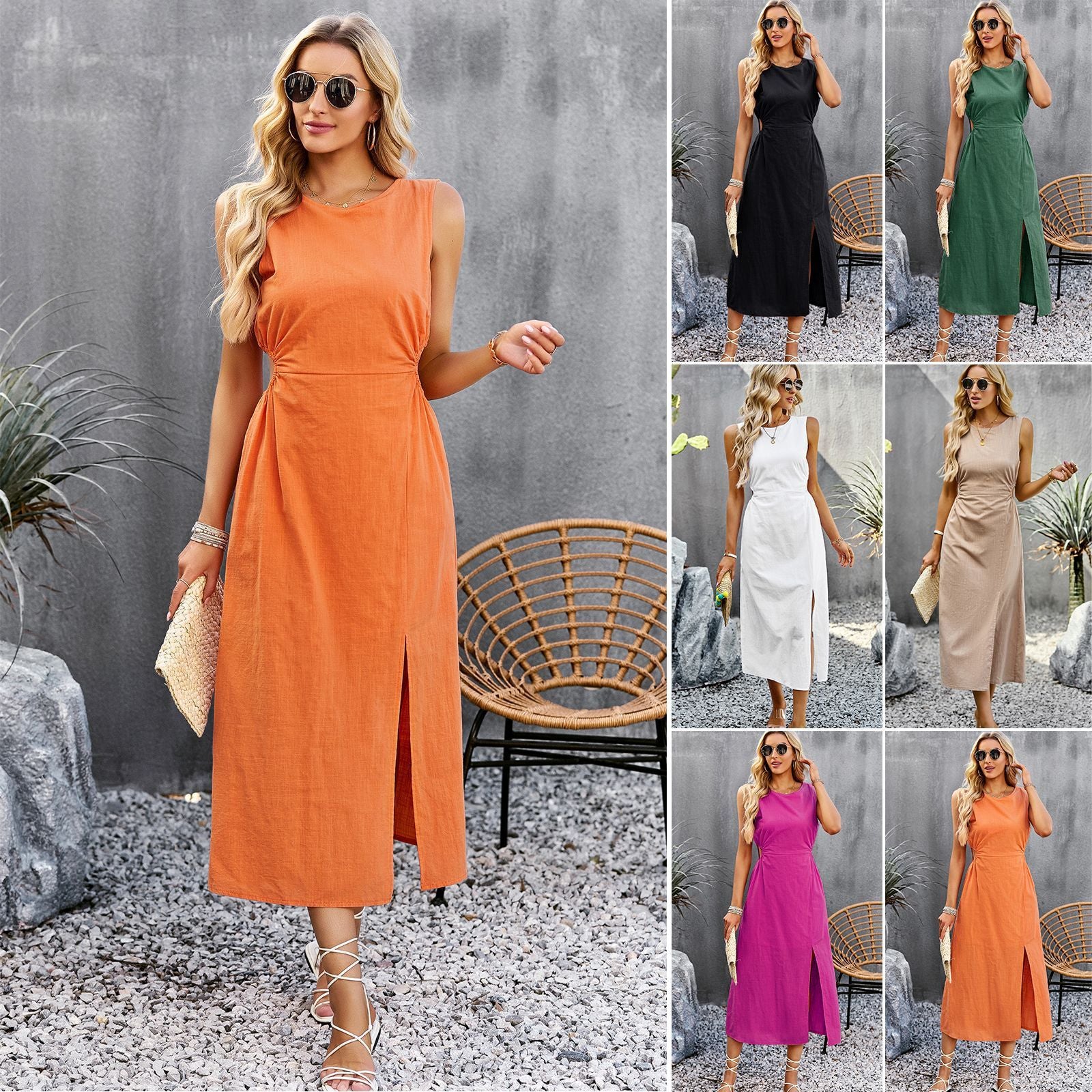 Women's Summer Solid Color Sleeveless Dress apparel & accessories