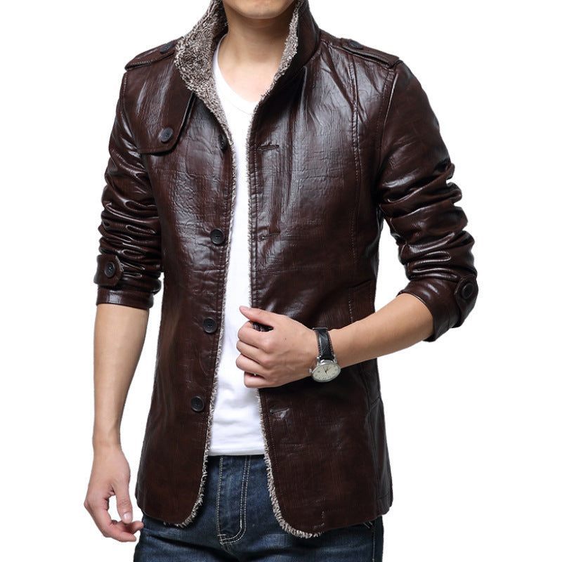 Men's Slim Leather Jacket with Plush Thick Fur apparel & accessories