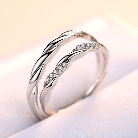 S925 sterling silver water ripple micro inlaid couple ring Jewelry