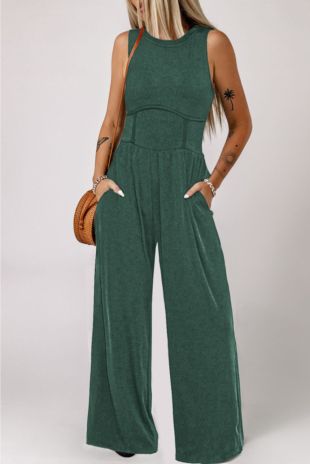 Round Neck Sleeveless Jumpsuit Dresses & Tops