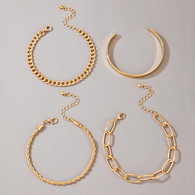 Exaggerated And Minimalist Gold Thick Chain Bracelet Set Of Four Pieces Jewelry