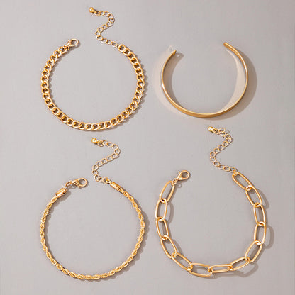 Exaggerated And Minimalist Gold Thick Chain Bracelet Set Of Four Pieces Jewelry