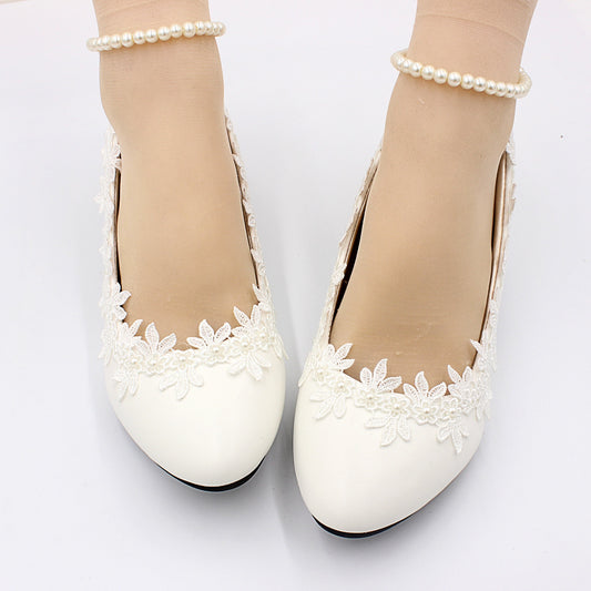 Women's Low Heel Simple White Wedding Shoes Shoes & Bags