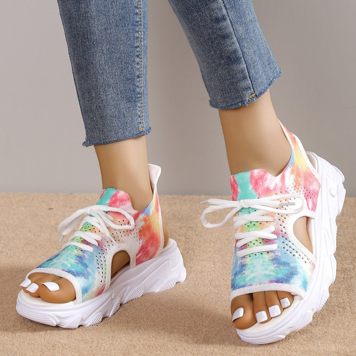 Print Lace-up Sports Sandals Mesh Shoes Shoes & Bags