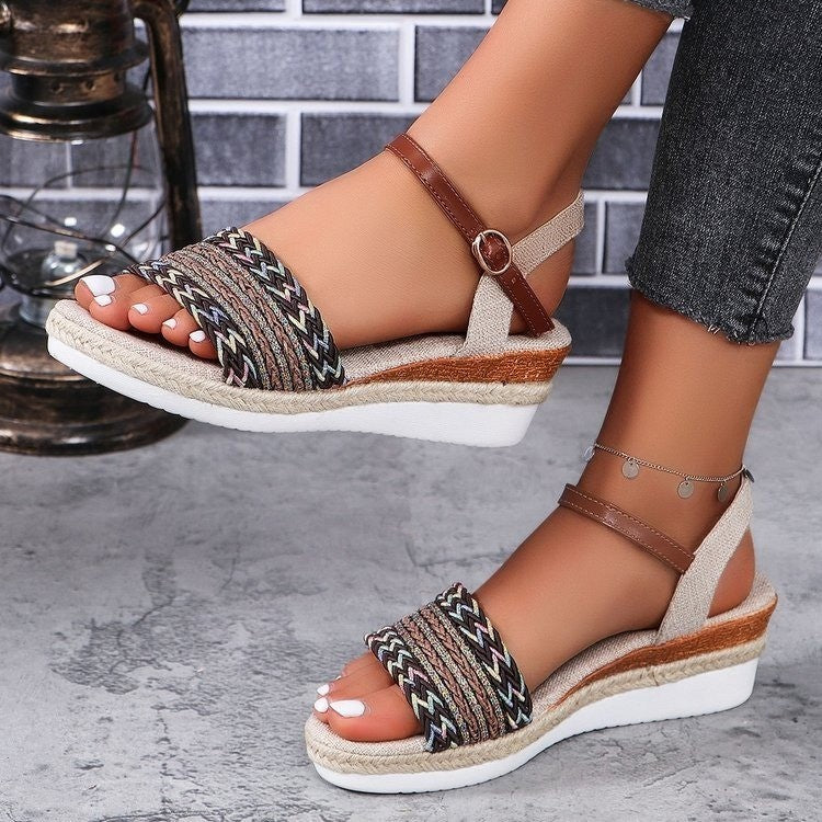 Ethnic Style One Strap Sandals Platform Wedge Buckle Plus Size Shoes & Bags